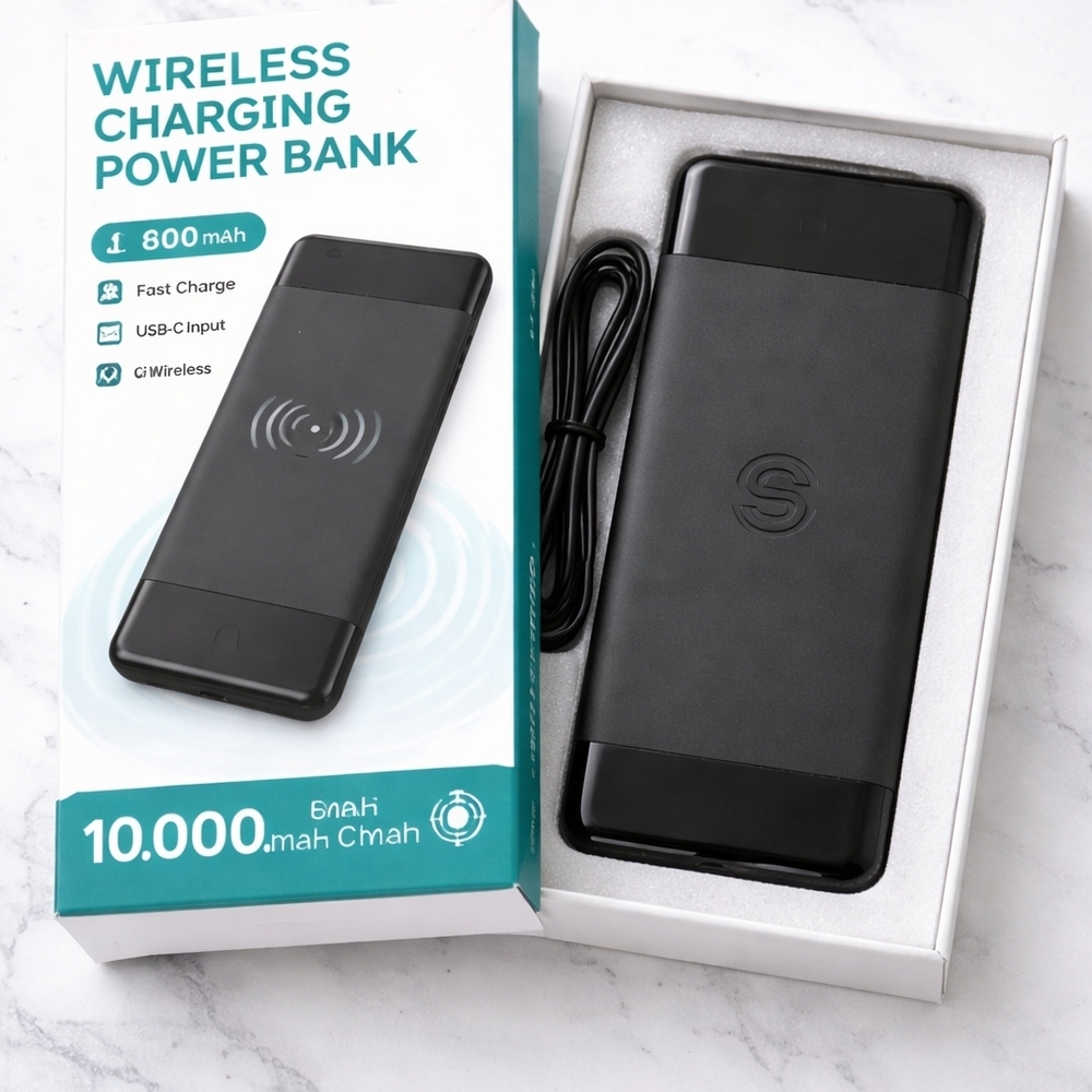 Wireless Charging Power Bank 10,000 mAh USB-C Fast Charge Portable Battery Pack